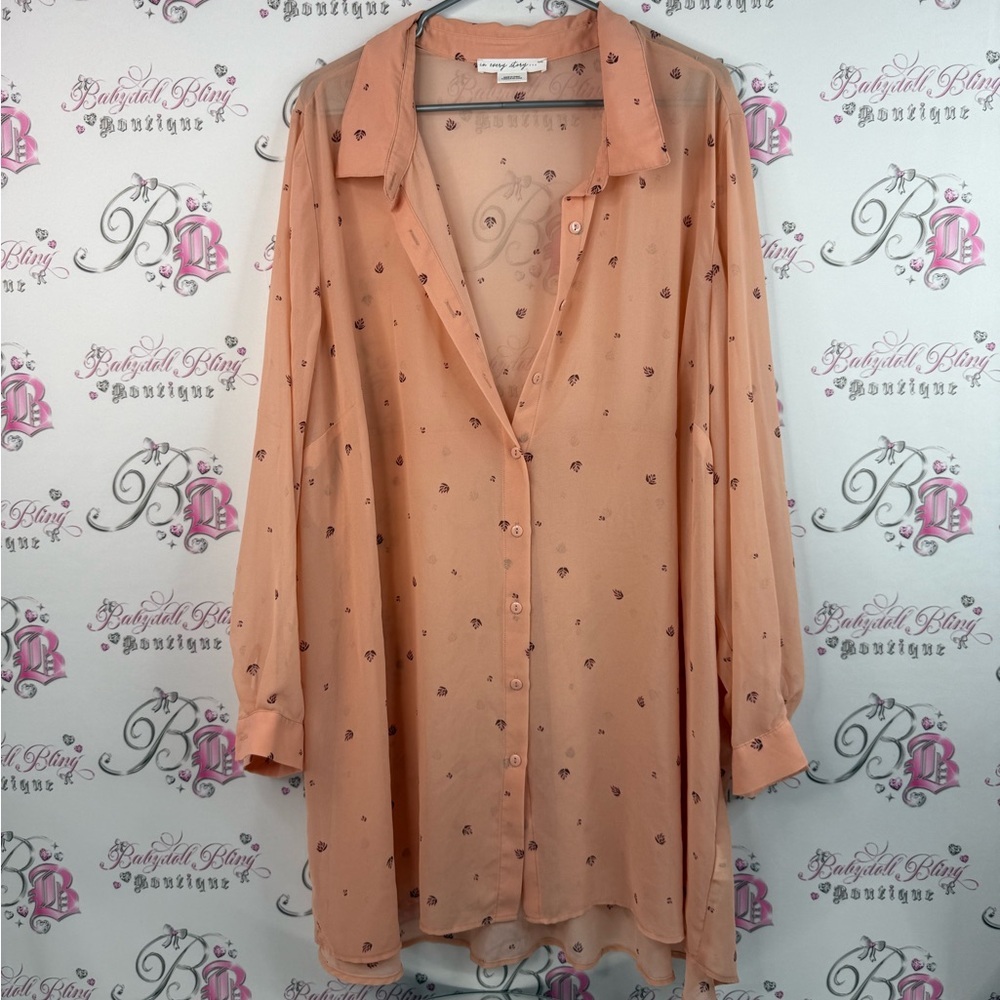 In every story dress or long shirt flower Elegant Sheer Blouse in Apricot